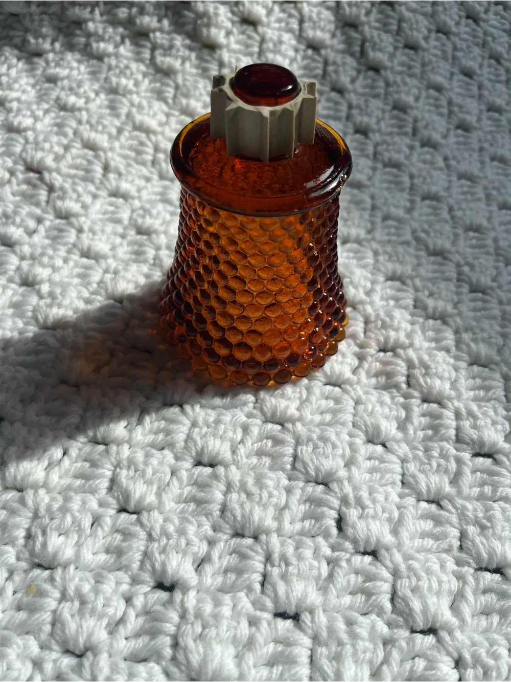 Set of 2 Vintage Amber Hobnail Glass Peg Votive